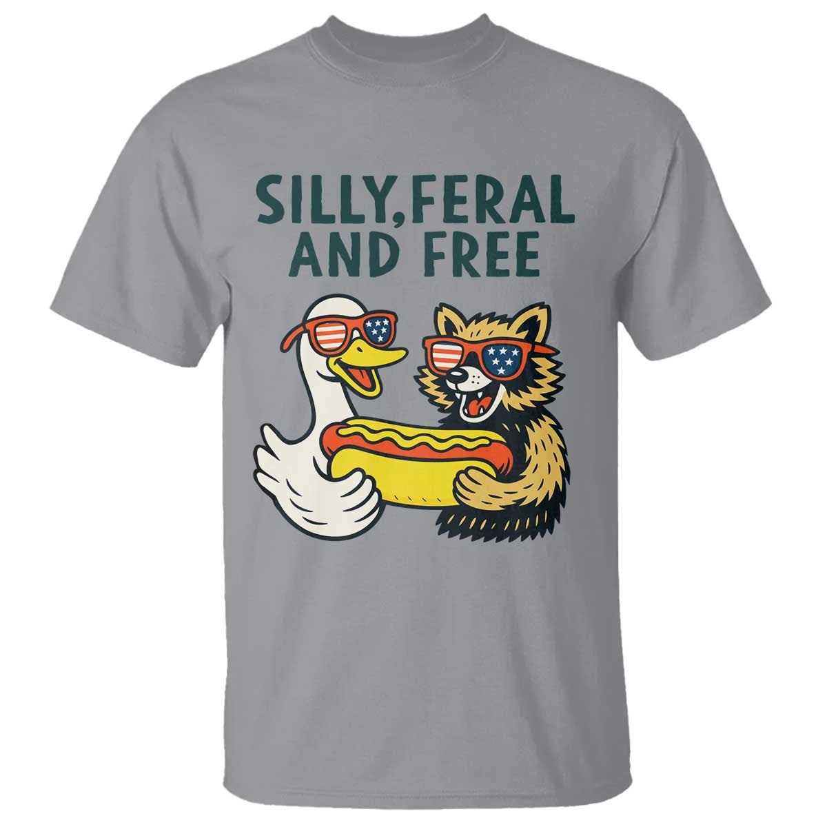 Silly Feral and Free T Shirt Funny Goose and Raccoon 4th of July Patriotic - Wonder Print Shop