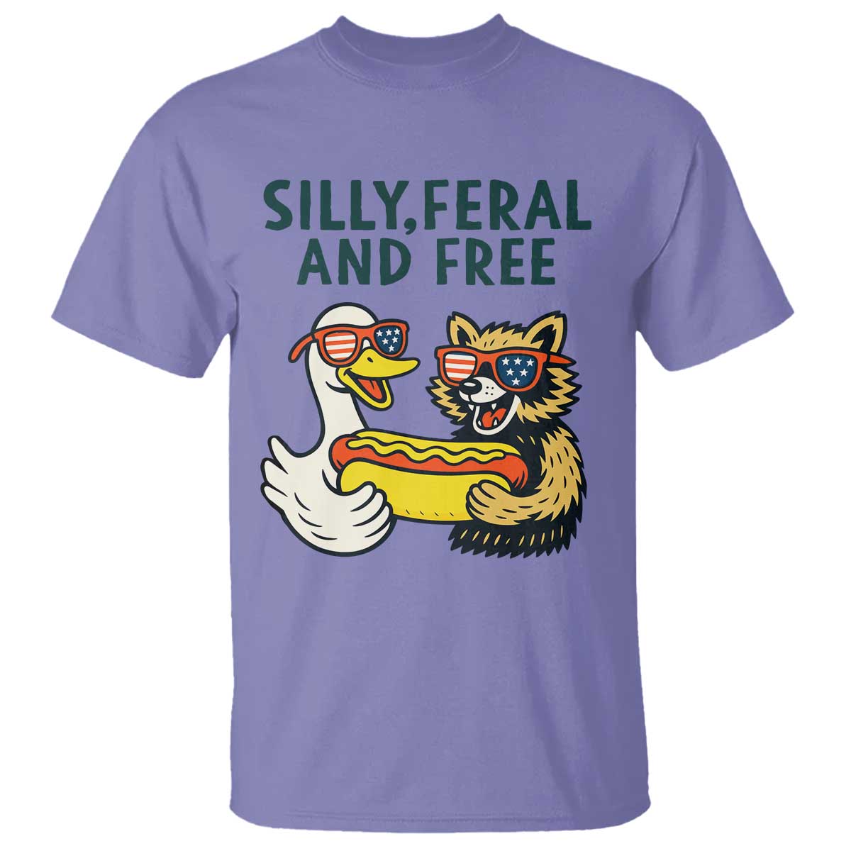 Silly Feral and Free T Shirt Funny Goose and Raccoon 4th of July Patriotic - Wonder Print Shop