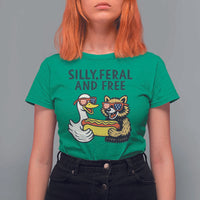 Silly Feral and Free T Shirt For Women Funny Goose and Raccoon 4th of July Patriotic - Wonder Print Shop