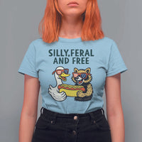 Silly Feral and Free T Shirt For Women Funny Goose and Raccoon 4th of July Patriotic - Wonder Print Shop
