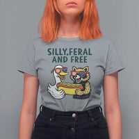 Silly Feral and Free T Shirt For Women Funny Goose and Raccoon 4th of July Patriotic - Wonder Print Shop