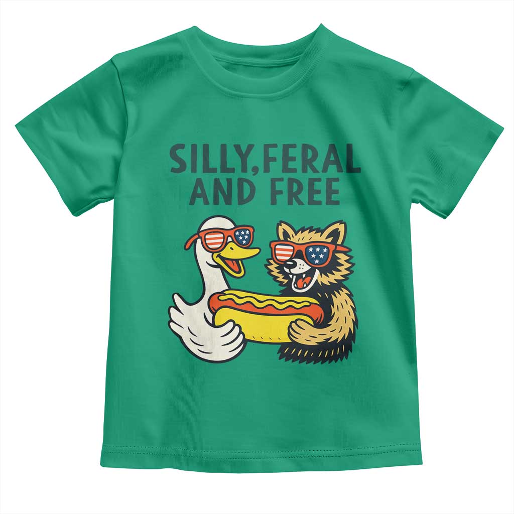 Silly Feral and Free Toddler T Shirt Funny Goose and Raccoon 4th of July Patriotic - Wonder Print Shop