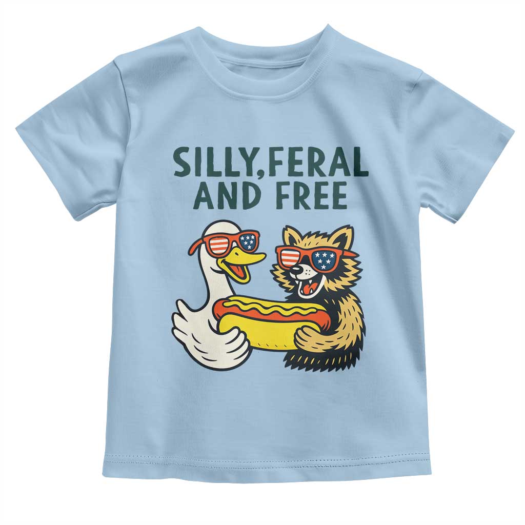 Silly Feral and Free Toddler T Shirt Funny Goose and Raccoon 4th of July Patriotic - Wonder Print Shop