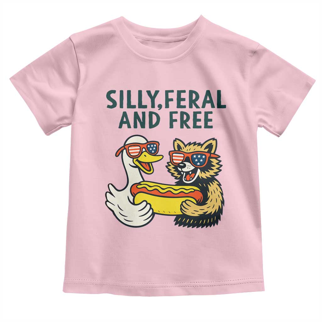 Silly Feral and Free Toddler T Shirt Funny Goose and Raccoon 4th of July Patriotic - Wonder Print Shop
