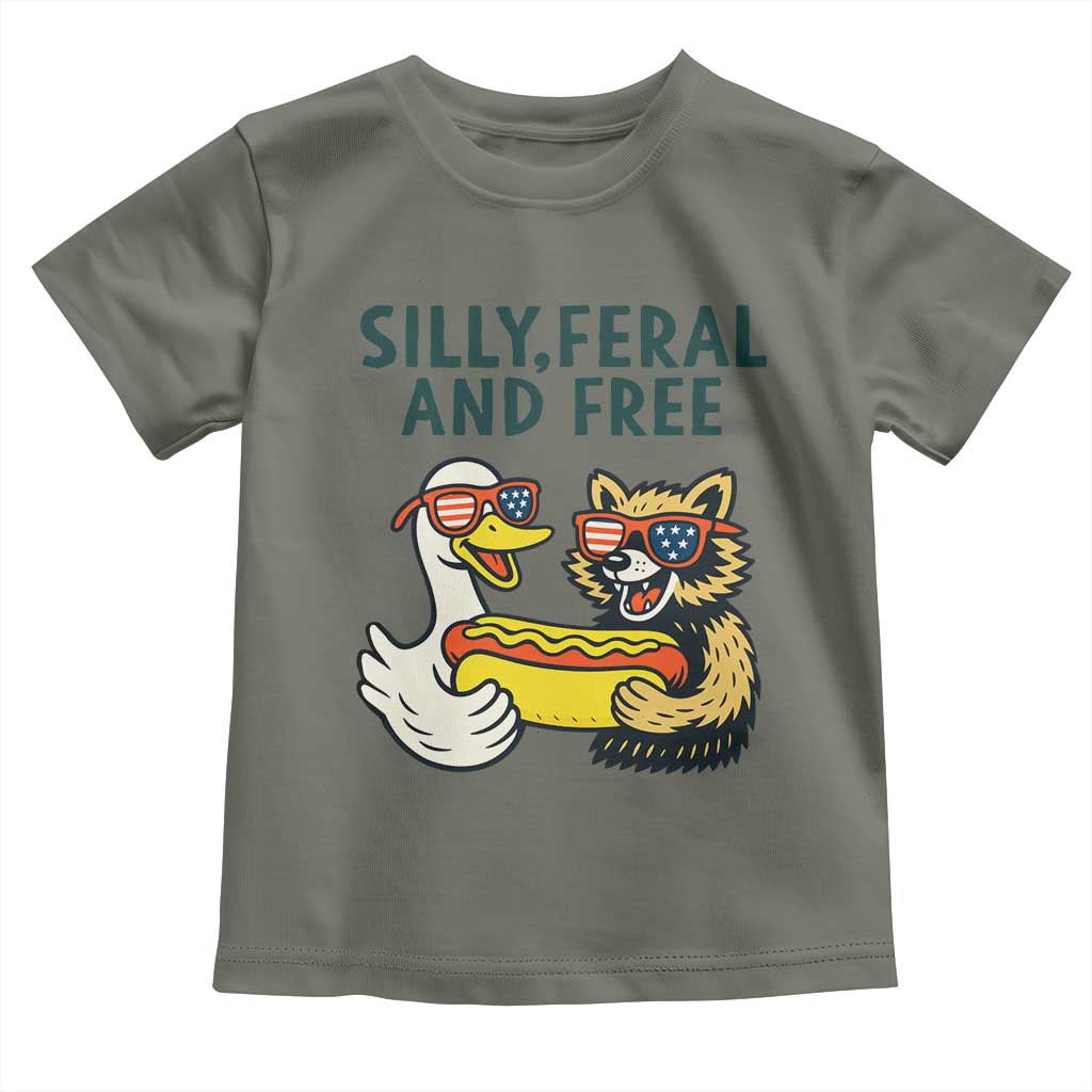 Silly Feral and Free Toddler T Shirt Funny Goose and Raccoon 4th of July Patriotic - Wonder Print Shop