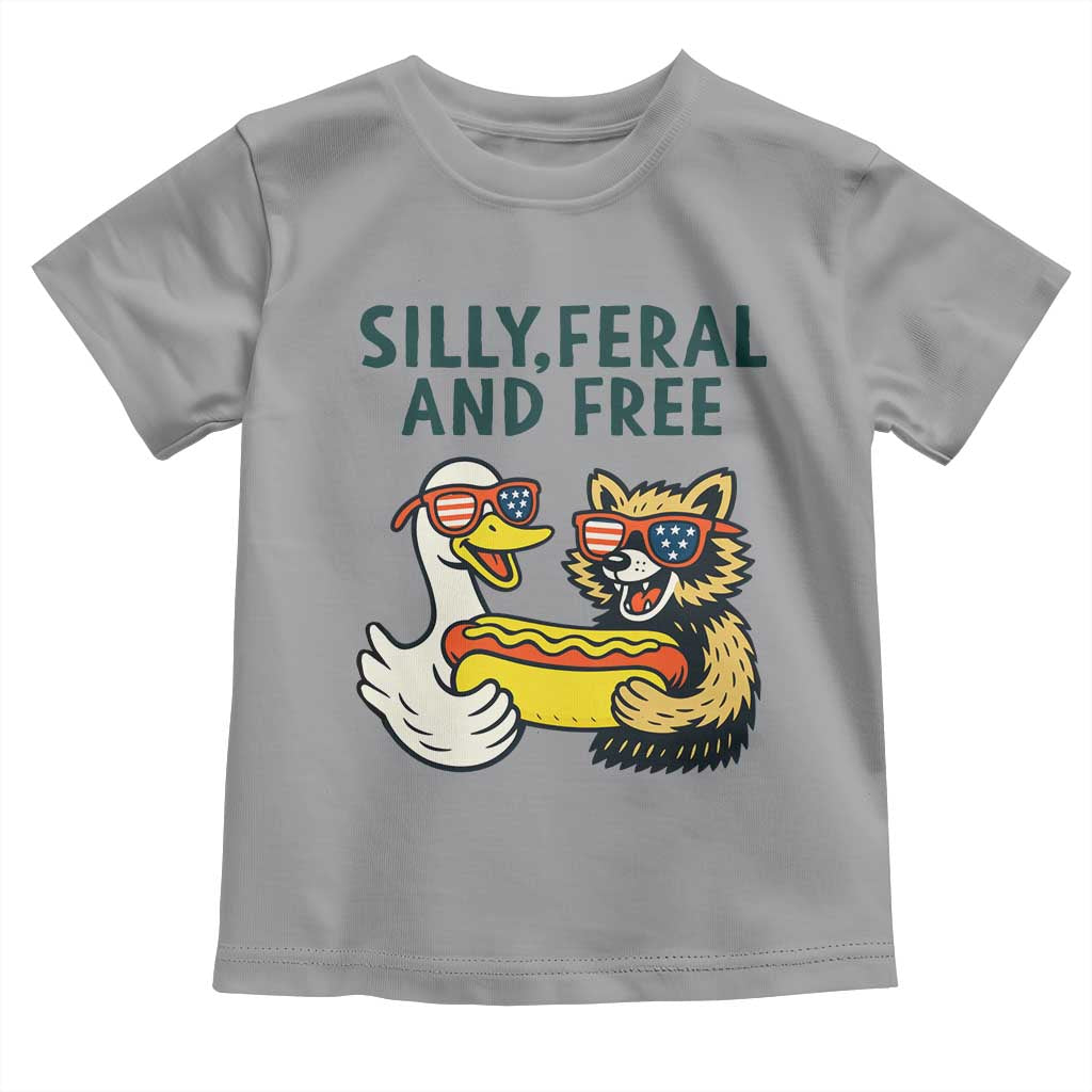 Silly Feral and Free Toddler T Shirt Funny Goose and Raccoon 4th of July Patriotic - Wonder Print Shop