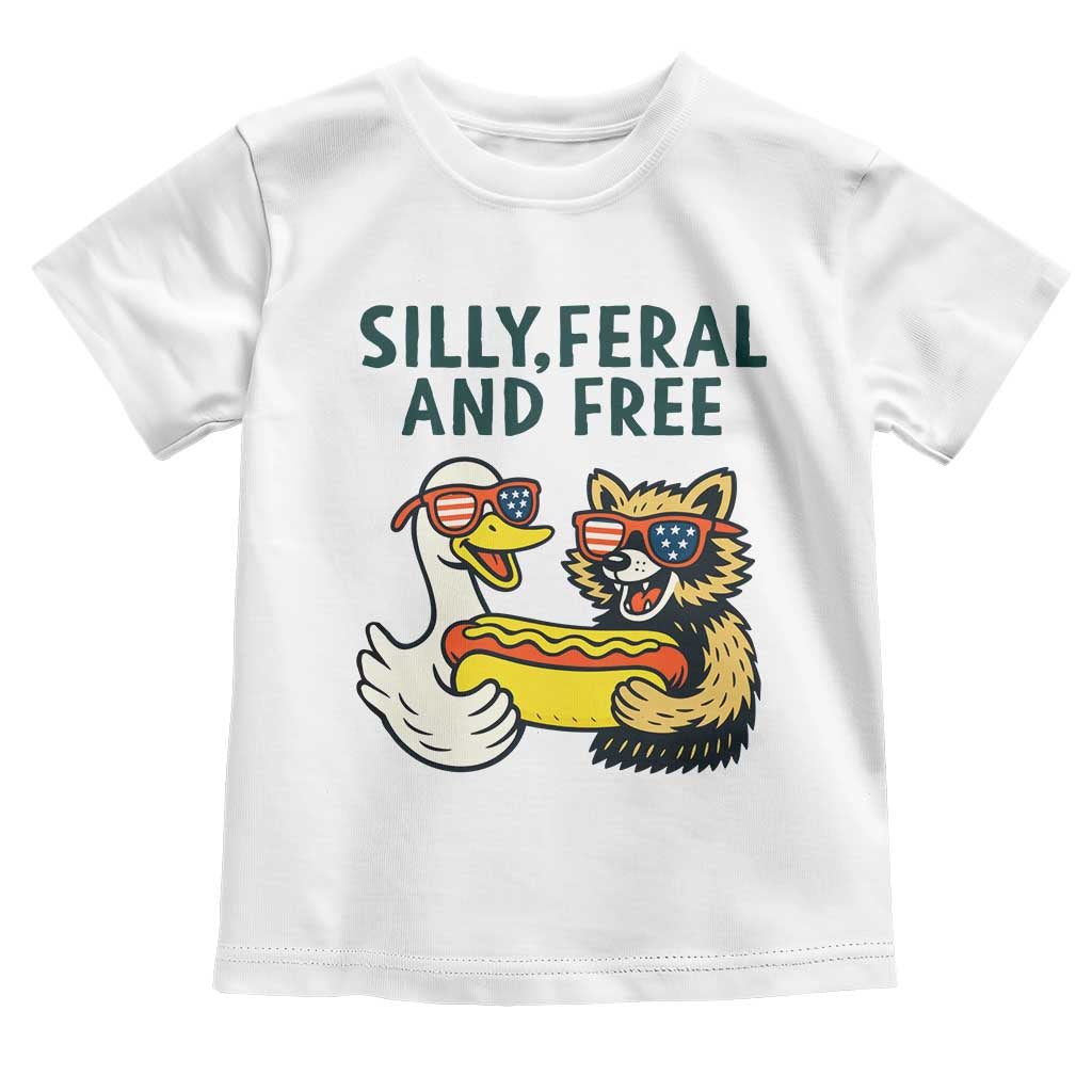Silly Feral and Free Toddler T Shirt Funny Goose and Raccoon 4th of July Patriotic - Wonder Print Shop