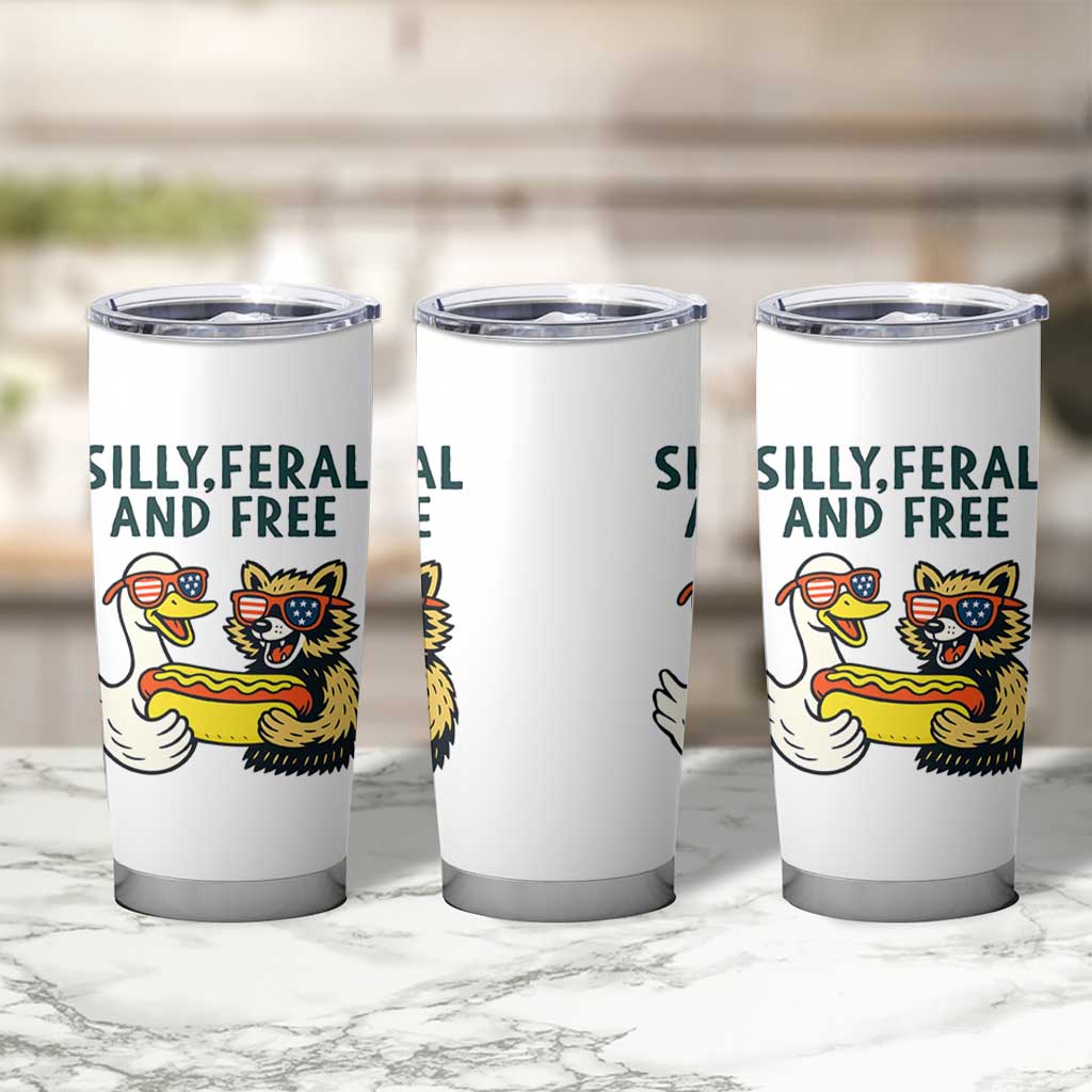 Silly Feral and Free Tumbler Cup Funny Goose and Raccoon 4th of July Patriotic - Wonder Print Shop