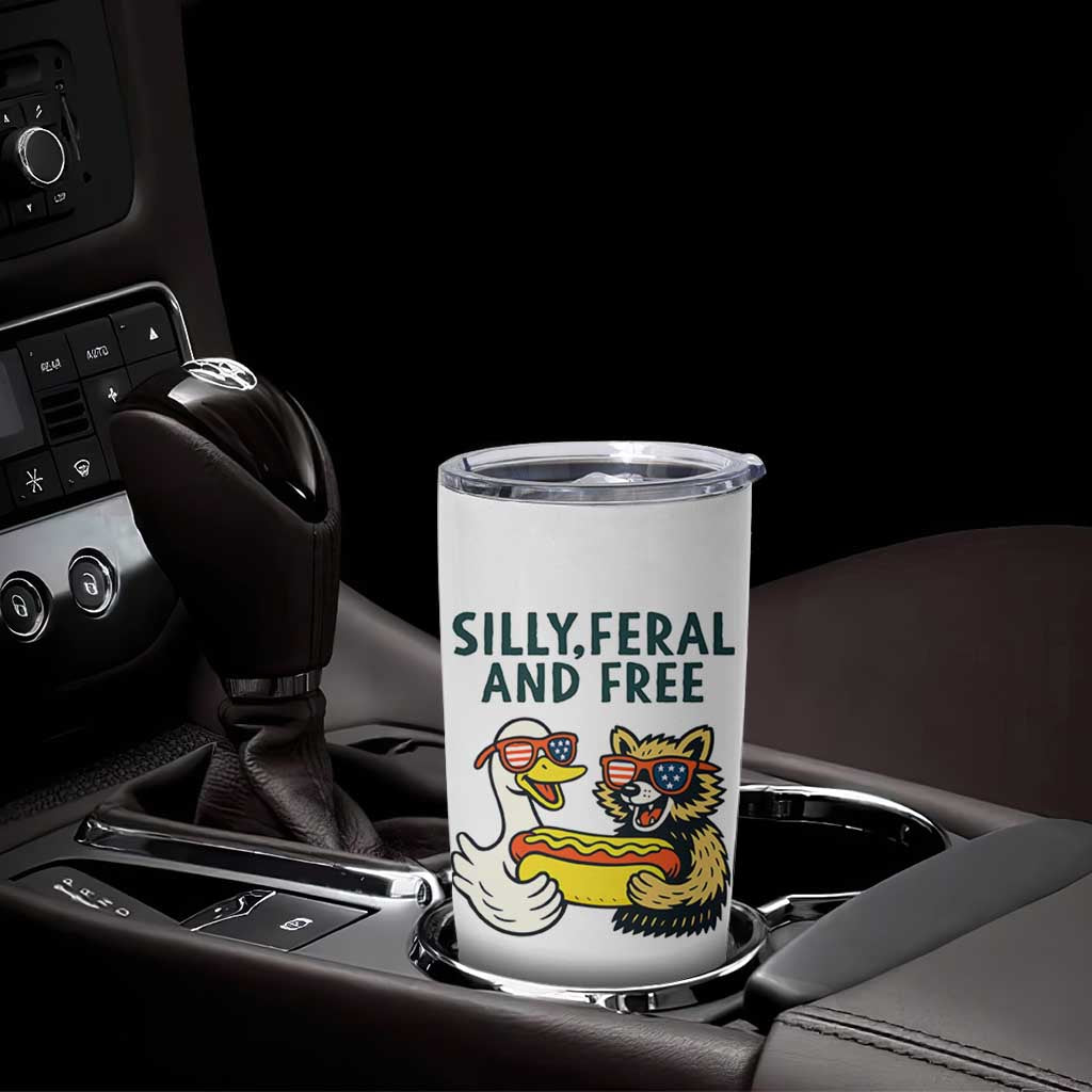 Silly Feral and Free Tumbler Cup Funny Goose and Raccoon 4th of July Patriotic - Wonder Print Shop