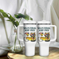 Silly Feral and Free Tumbler With Handle Funny Goose and Raccoon 4th of July Patriotic - Wonder Print Shop