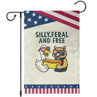 Silly Feral and Free Garden Flag Funny Goose and Raccoon 4th of July Patriotic