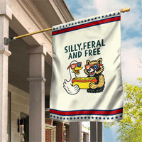 Silly Feral and Free Garden Flag Funny Goose and Raccoon 4th of July Patriotic