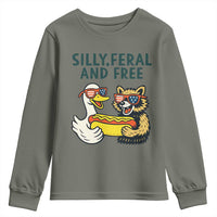 Silly Feral and Free Youth Sweatshirt Funny Goose and Raccoon 4th of July Patriotic - Wonder Print Shop