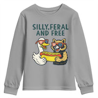 Silly Feral and Free Youth Sweatshirt Funny Goose and Raccoon 4th of July Patriotic - Wonder Print Shop