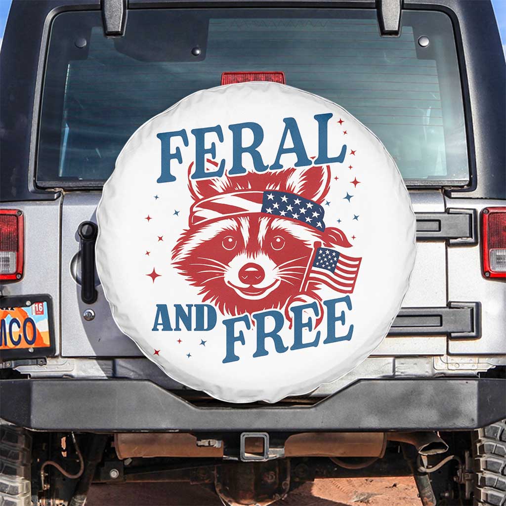 Funny Feral and Free Raccoon Spare Tire Cover Patriotic Bandana Animal 4th of July US Flag - Wonder Print Shop