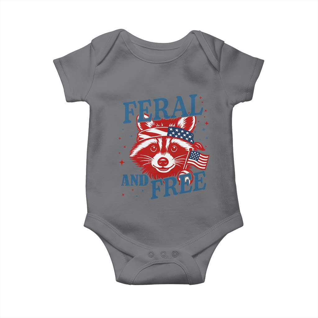 Funny Feral and Free Raccoon Baby Onesie Patriotic Bandana Animal 4th of July US Flag - Wonder Print Shop