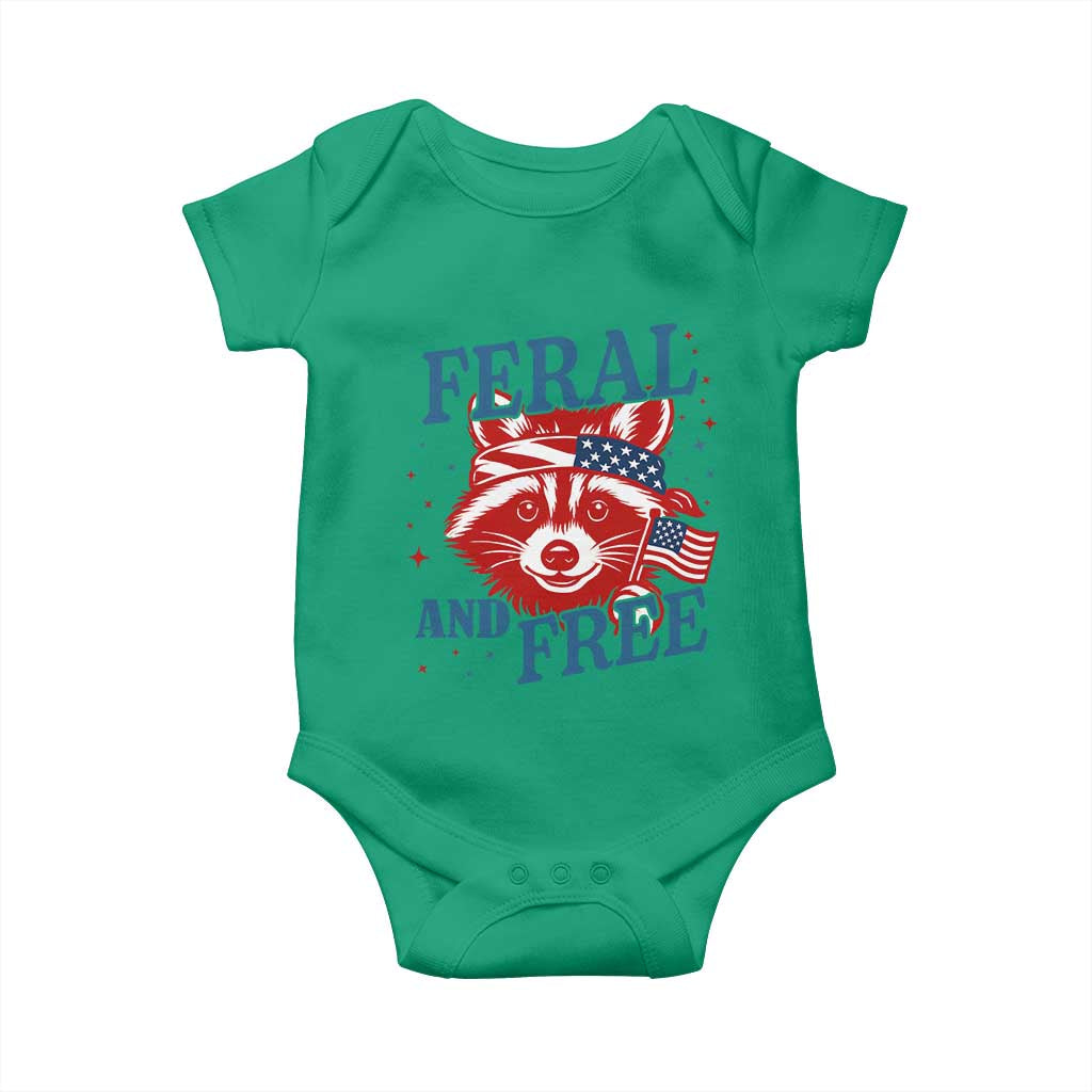 Funny Feral and Free Raccoon Baby Onesie Patriotic Bandana Animal 4th of July US Flag - Wonder Print Shop