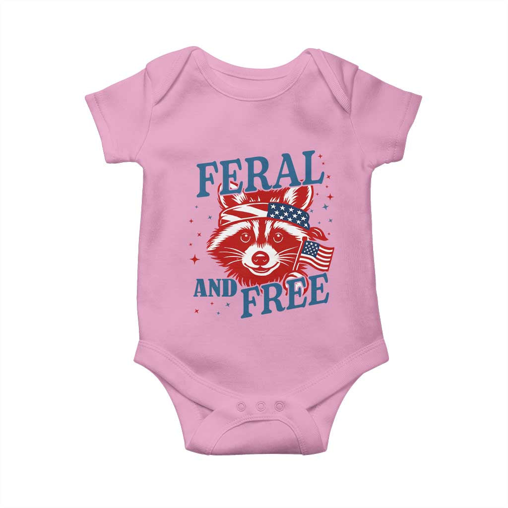 Funny Feral and Free Raccoon Baby Onesie Patriotic Bandana Animal 4th of July US Flag - Wonder Print Shop