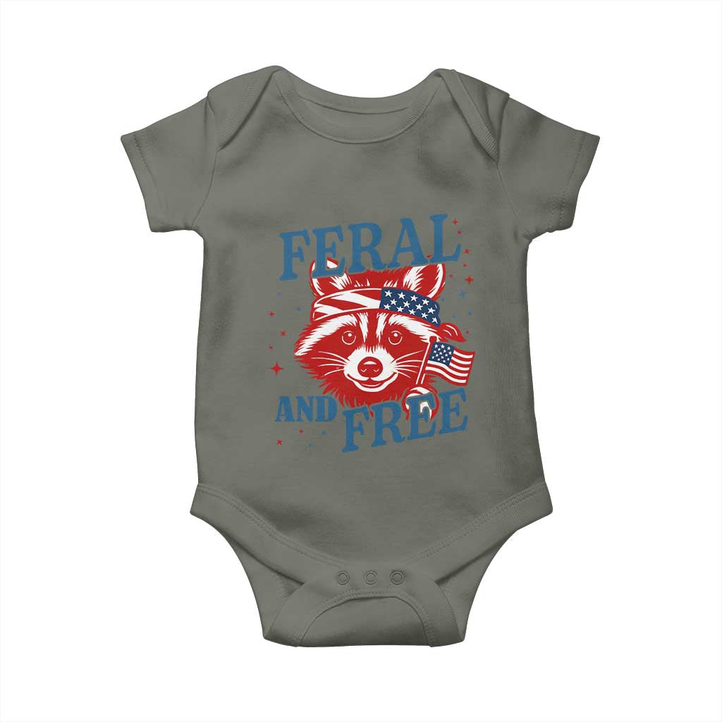 Funny Feral and Free Raccoon Baby Onesie Patriotic Bandana Animal 4th of July US Flag - Wonder Print Shop