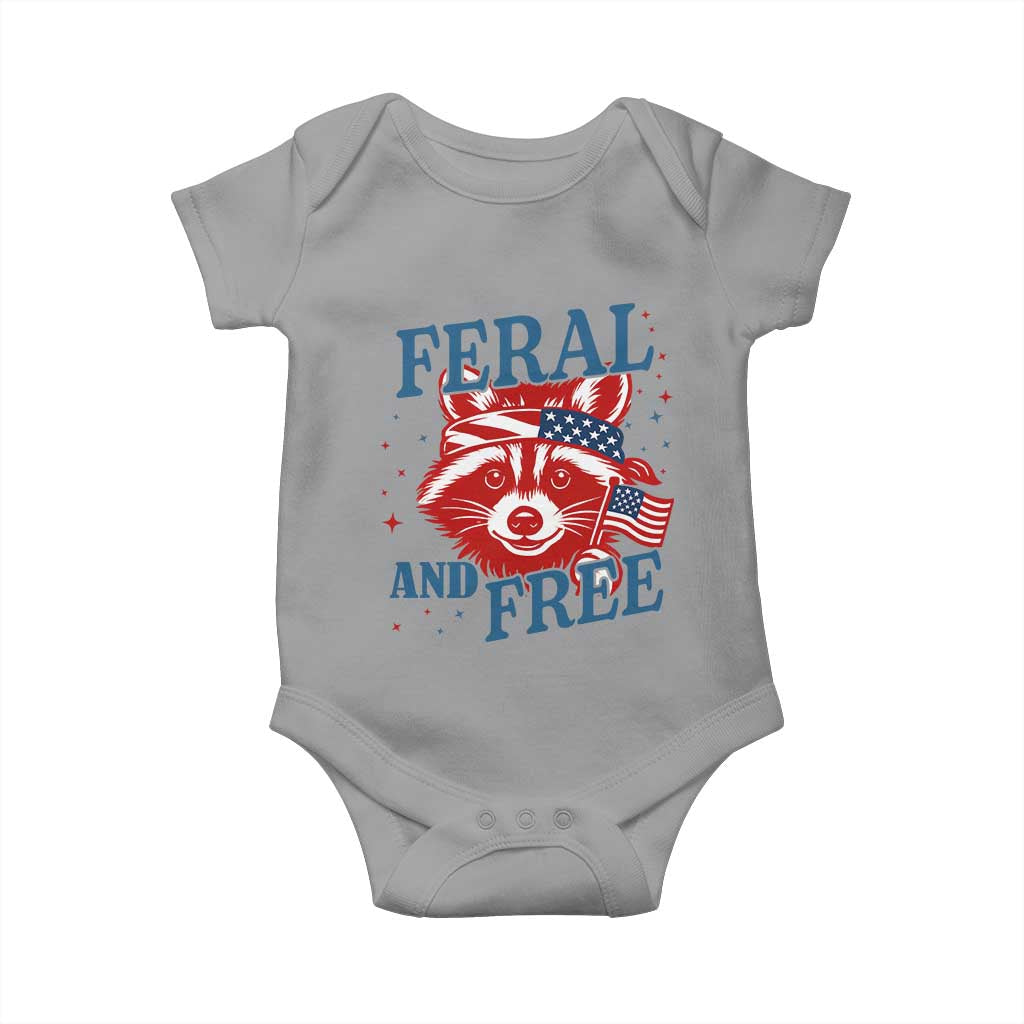 Funny Feral and Free Raccoon Baby Onesie Patriotic Bandana Animal 4th of July US Flag - Wonder Print Shop
