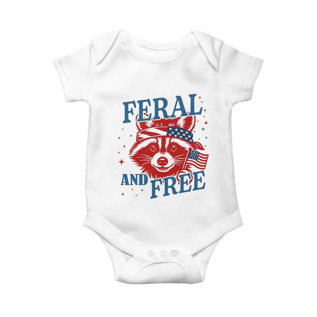 Funny Feral and Free Raccoon Baby Onesie Patriotic Bandana Animal 4th of July US Flag - Wonder Print Shop