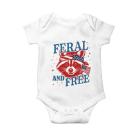 Funny Feral and Free Raccoon Baby Onesie Patriotic Bandana Animal 4th of July US Flag - Wonder Print Shop