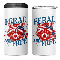 Funny Feral and Free Raccoon 4 in 1 Can Cooler Tumbler Patriotic Bandana Animal 4th of July US Flag - Wonder Print Shop