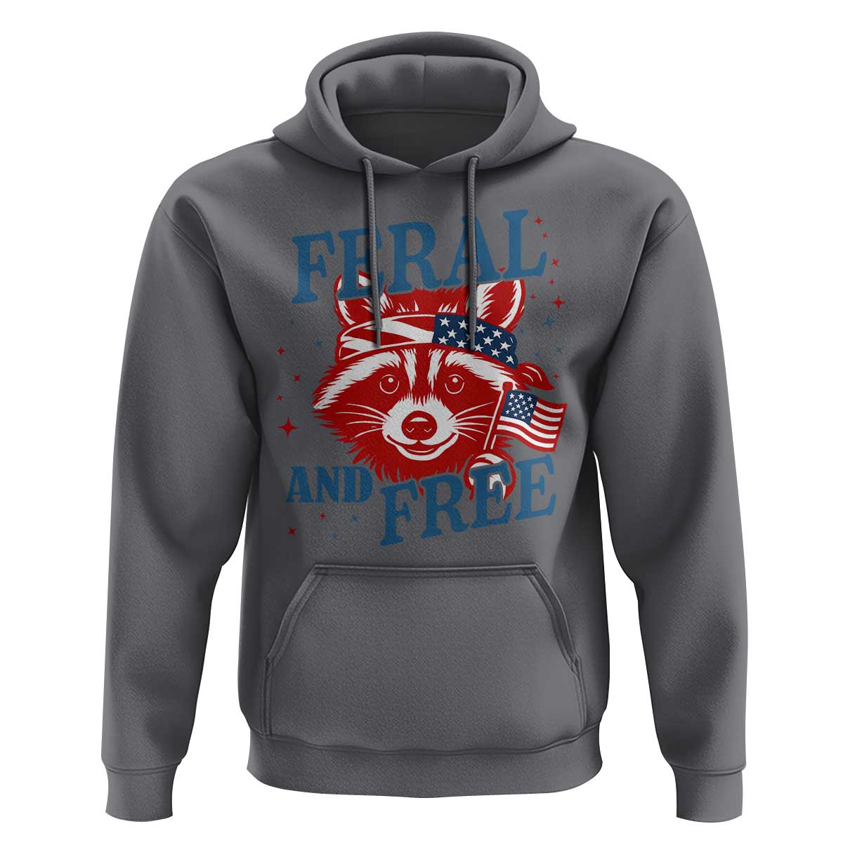 Funny Feral and Free Raccoon Hoodie Patriotic Bandana Animal 4th of July US Flag - Wonder Print Shop