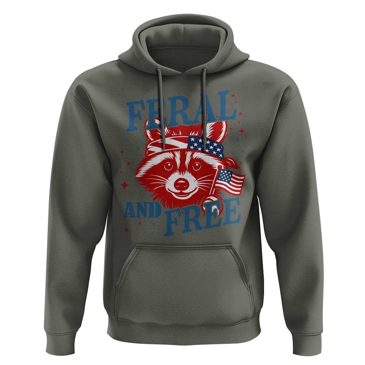 Funny Feral and Free Raccoon Hoodie Patriotic Bandana Animal 4th of July US Flag - Wonder Print Shop