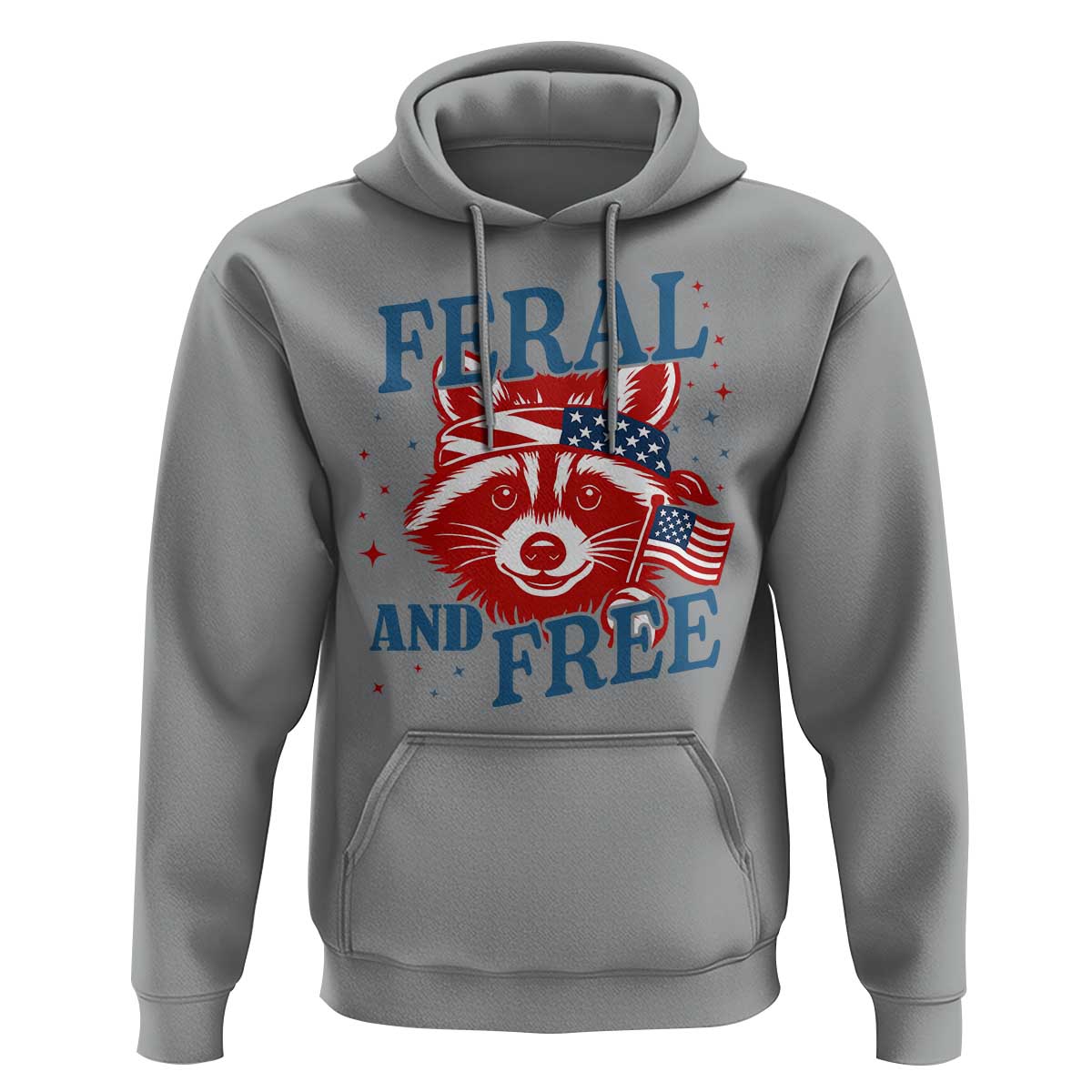 Funny Feral and Free Raccoon Hoodie Patriotic Bandana Animal 4th of July US Flag - Wonder Print Shop