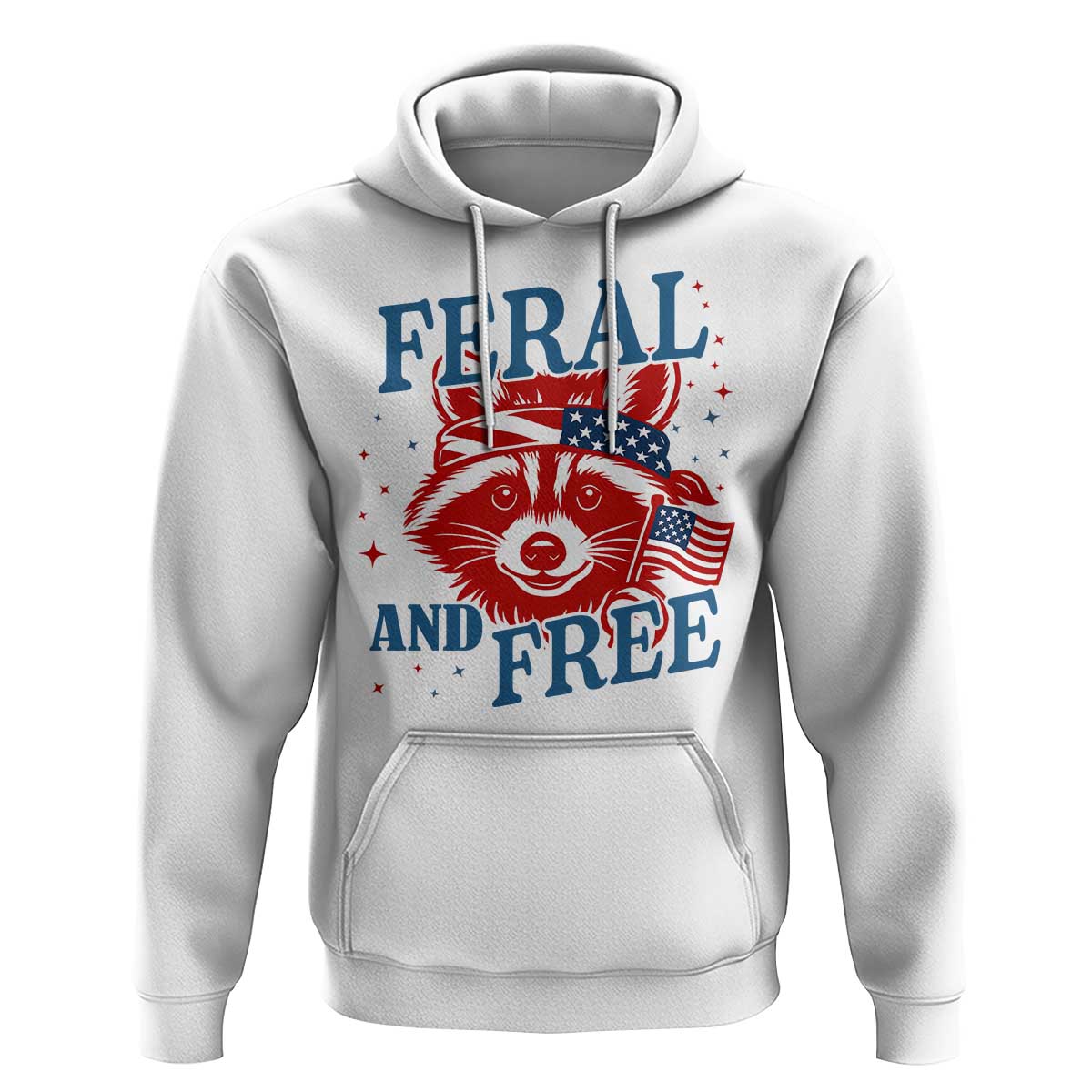 Funny Feral and Free Raccoon Hoodie Patriotic Bandana Animal 4th of July US Flag - Wonder Print Shop