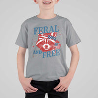 Funny Feral and Free Raccoon T Shirt For Kid Patriotic Bandana Animal 4th of July US Flag - Wonder Print Shop