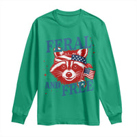 Funny Feral and Free Raccoon Long Sleeve Shirt Patriotic Bandana Animal 4th of July US Flag - Wonder Print Shop