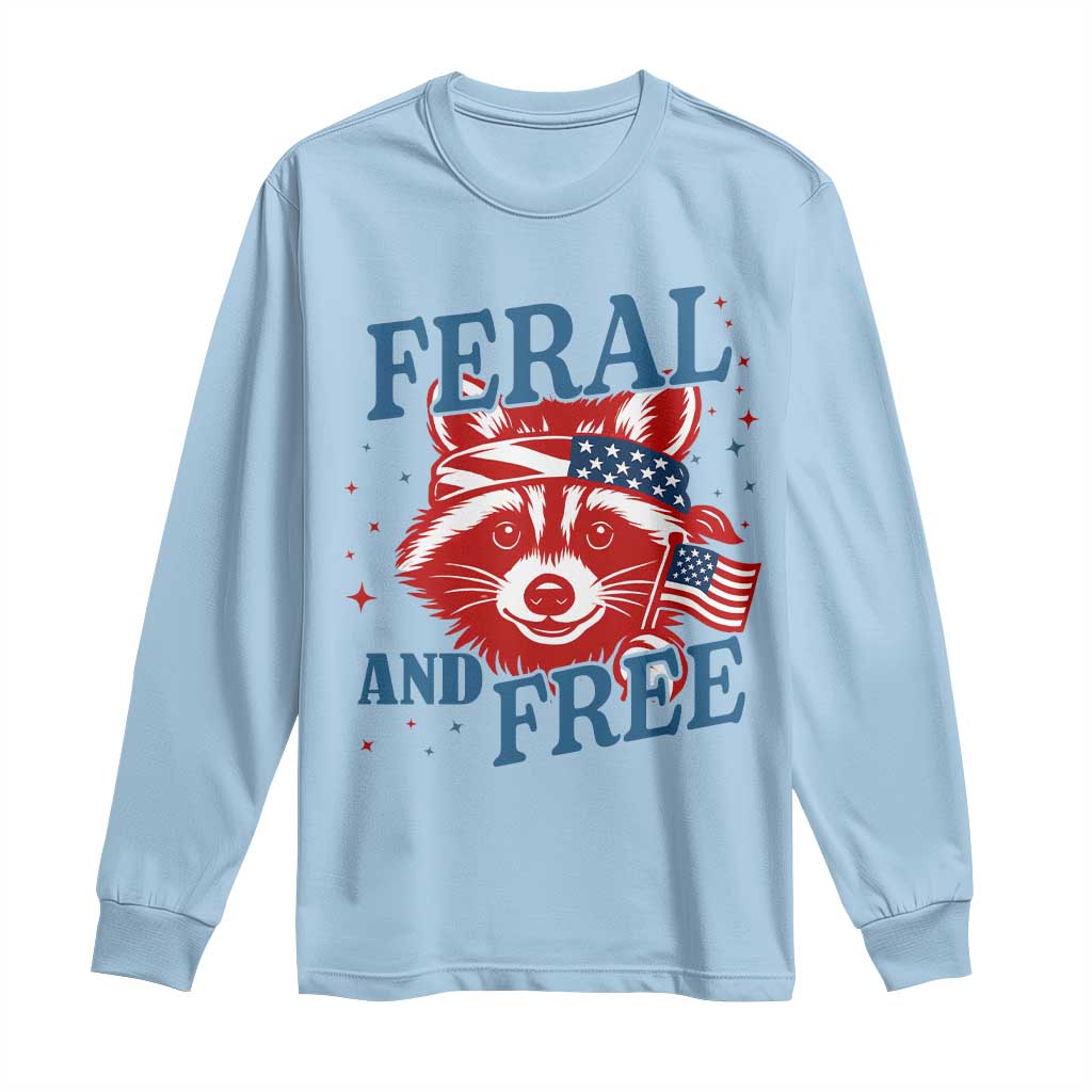 Funny Feral and Free Raccoon Long Sleeve Shirt Patriotic Bandana Animal 4th of July US Flag - Wonder Print Shop
