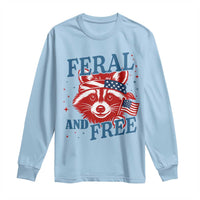 Funny Feral and Free Raccoon Long Sleeve Shirt Patriotic Bandana Animal 4th of July US Flag - Wonder Print Shop
