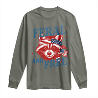 Funny Feral and Free Raccoon Long Sleeve Shirt Patriotic Bandana Animal 4th of July US Flag - Wonder Print Shop