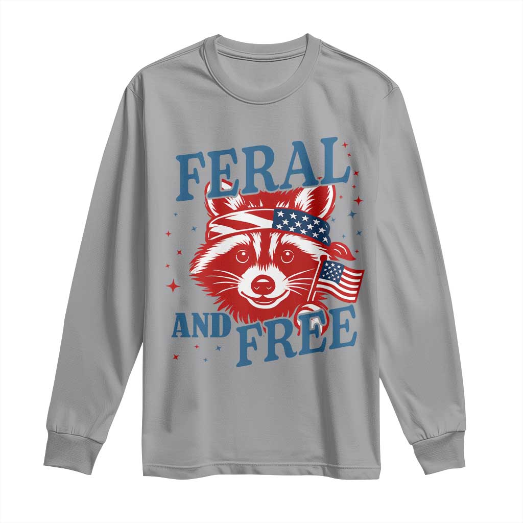 Funny Feral and Free Raccoon Long Sleeve Shirt Patriotic Bandana Animal 4th of July US Flag - Wonder Print Shop