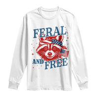 Funny Feral and Free Raccoon Long Sleeve Shirt Patriotic Bandana Animal 4th of July US Flag - Wonder Print Shop