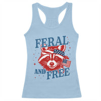 Funny Feral and Free Raccoon Racerback Tank Top Patriotic Bandana Animal 4th of July US Flag - Wonder Print Shop