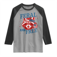 Funny Feral and Free Raccoon Raglan Shirt Patriotic Bandana Animal 4th of July US Flag - Wonder Print Shop