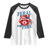 Funny Feral and Free Raccoon Raglan Shirt Patriotic Bandana Animal 4th of July US Flag - Wonder Print Shop