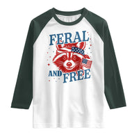 Funny Feral and Free Raccoon Raglan Shirt Patriotic Bandana Animal 4th of July US Flag - Wonder Print Shop