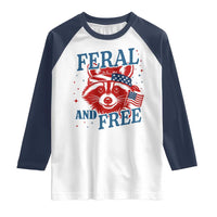 Funny Feral and Free Raccoon Raglan Shirt Patriotic Bandana Animal 4th of July US Flag - Wonder Print Shop