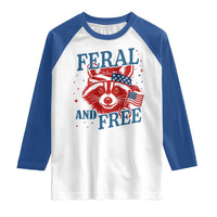 Funny Feral and Free Raccoon Raglan Shirt Patriotic Bandana Animal 4th of July US Flag - Wonder Print Shop