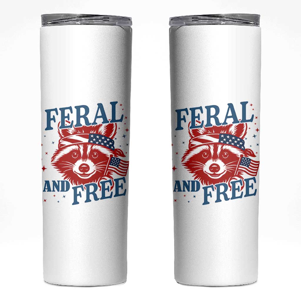 Funny Feral and Free Raccoon Skinny Tumbler Patriotic Bandana Animal 4th of July US Flag - Wonder Print Shop