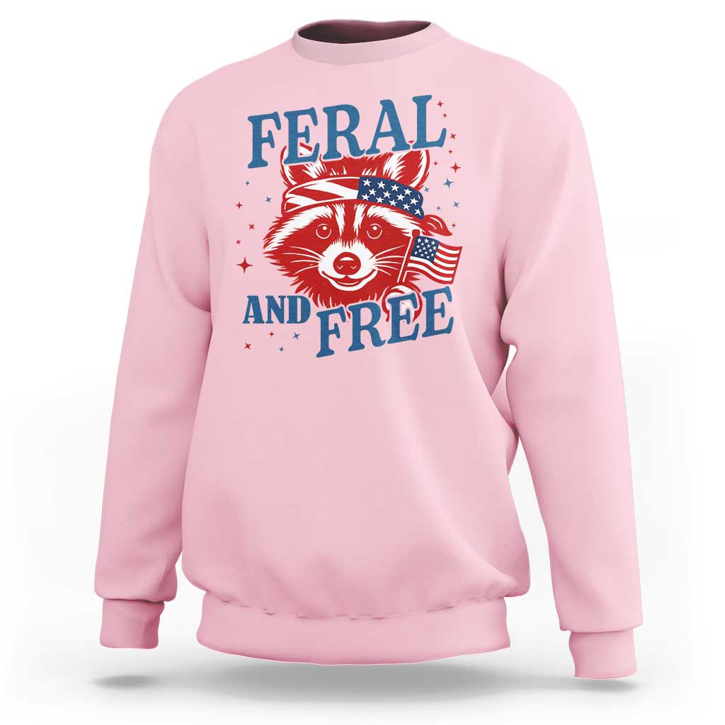Funny Feral and Free Raccoon Sweatshirt Patriotic Bandana Animal 4th of July US Flag - Wonder Print Shop