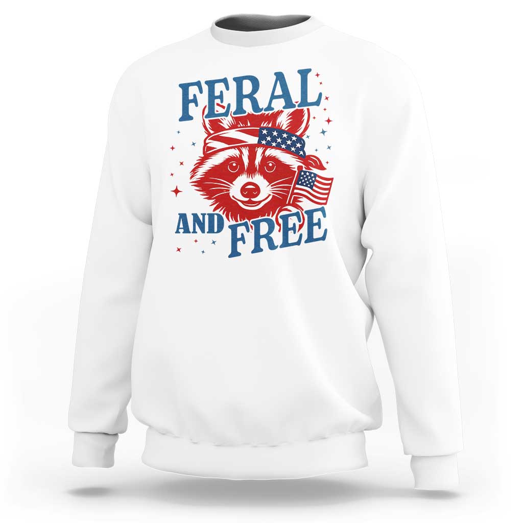 Funny Feral and Free Raccoon Sweatshirt Patriotic Bandana Animal 4th of July US Flag - Wonder Print Shop