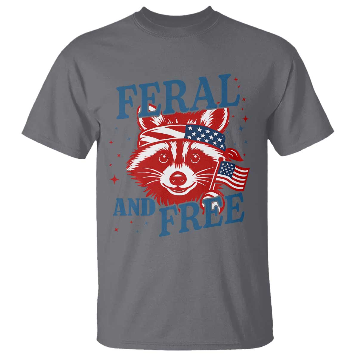 Funny Feral and Free Raccoon T Shirt Patriotic Bandana Animal 4th of July US Flag - Wonder Print Shop