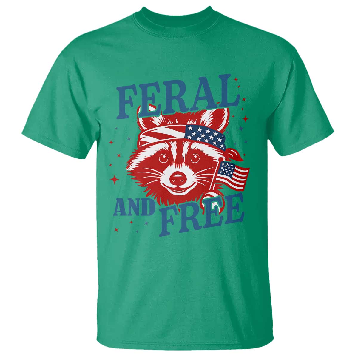 Funny Feral and Free Raccoon T Shirt Patriotic Bandana Animal 4th of July US Flag - Wonder Print Shop