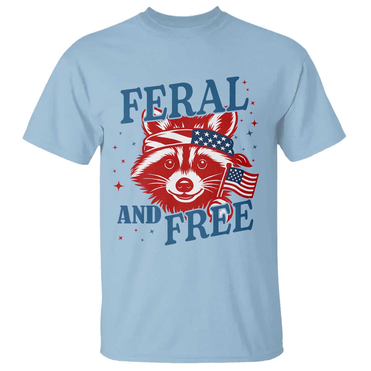 Funny Feral and Free Raccoon T Shirt Patriotic Bandana Animal 4th of July US Flag - Wonder Print Shop